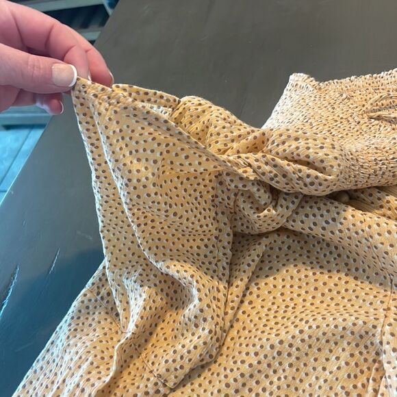 Aerie peach high waisted balloon pants with brown dots and pockets SZ large - Picture 5 of 9